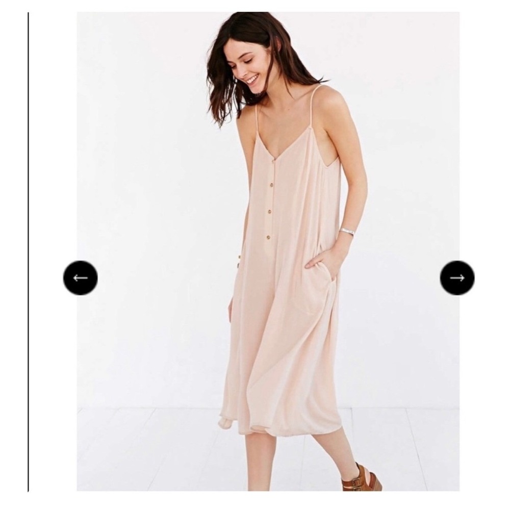 Some Days Lovin Peach Button Front Wide Leg Jumpsuit XS Pockets Boho Summer